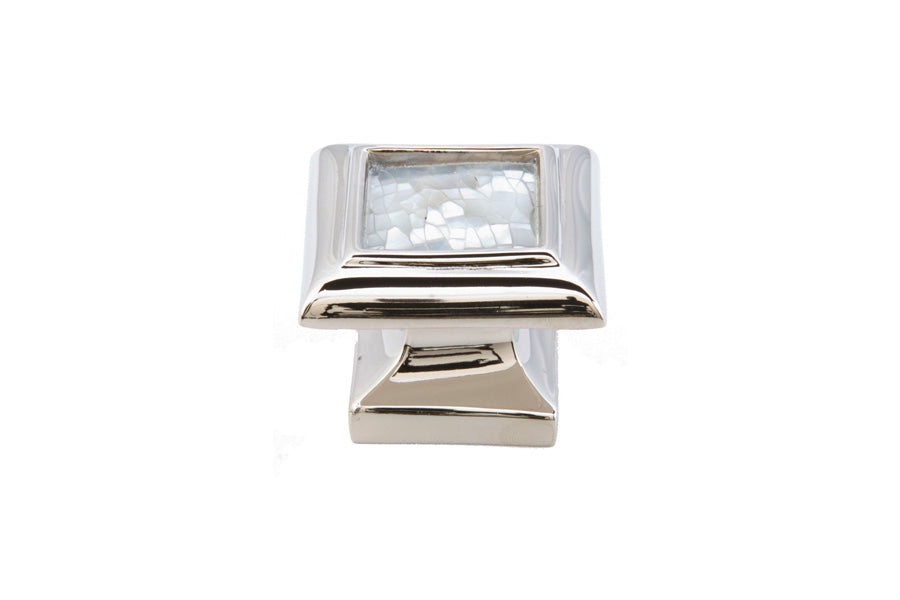 Schaub 1-3/8" Square Knob with Mother of Pearl Inlaid on Solid Brass