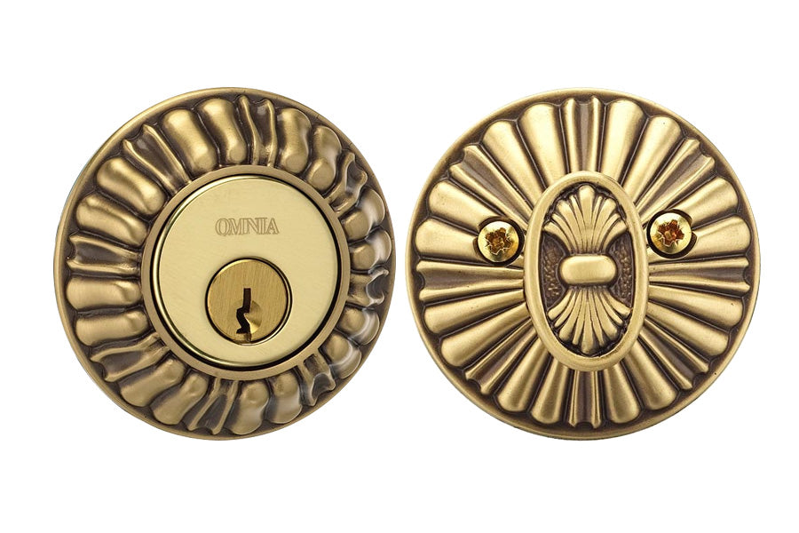Omnia Reeded Ornate Single Cylinder Auxiliary Deadbolt
