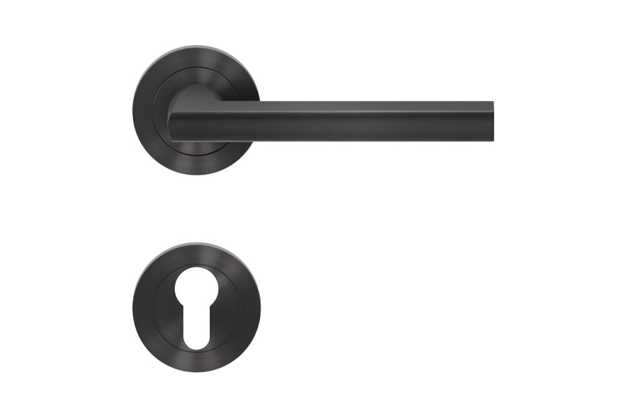 Karcher Design Montana 3-Piece Rose Leverset for Custom-bored Door
