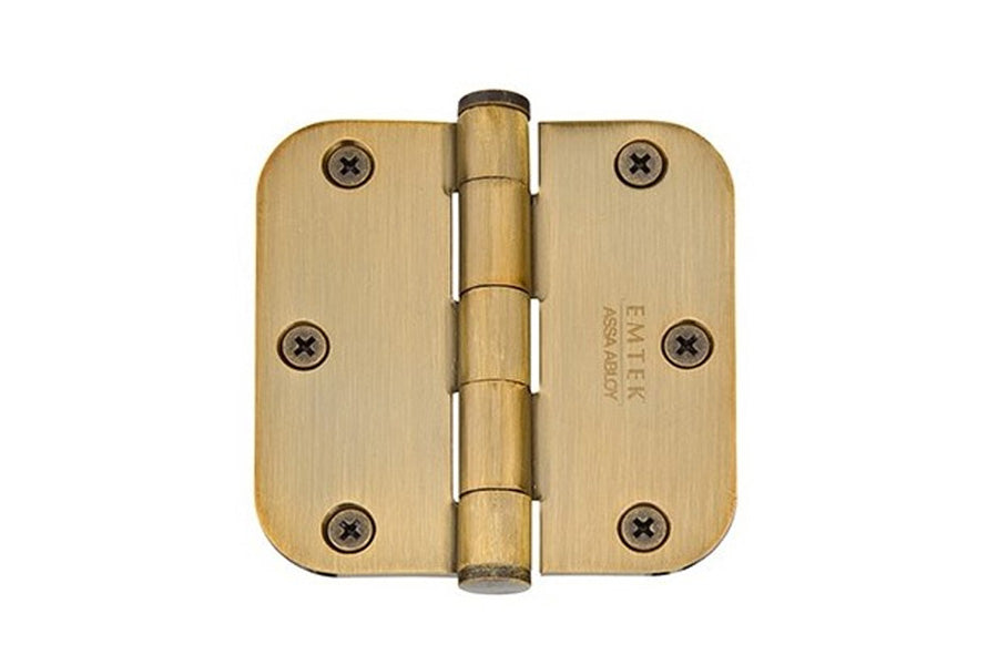 Emtek 3.5" x 3.5" Residential Duty Plain Bearing Hinge with 5/8" Corner Radius, Solid Brass [x2 per Box]