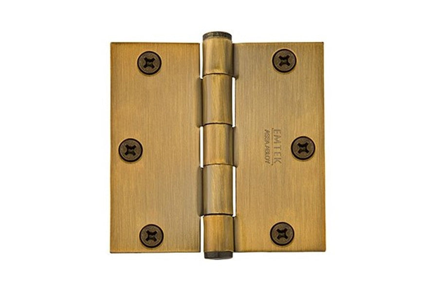 Emtek 3.5" x 3.5" Residential Duty Plain Bearing Square Hinge, Steel [x2 per Box]