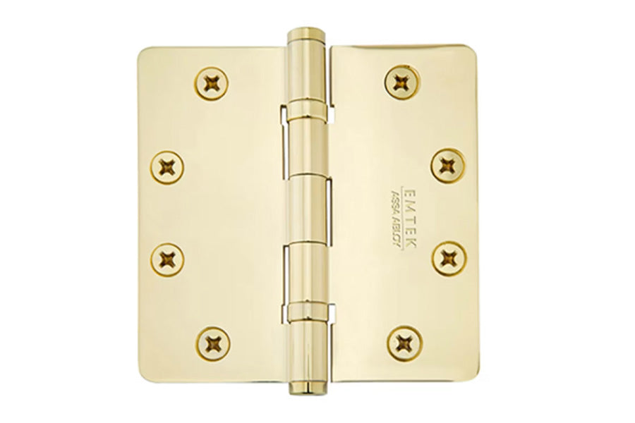 Emtek 4.5" x 4.5" Heavy Duty 2-Ball Bearing Hinge with 1/4" Corner Radius, Solid Brass [x2 per Box]