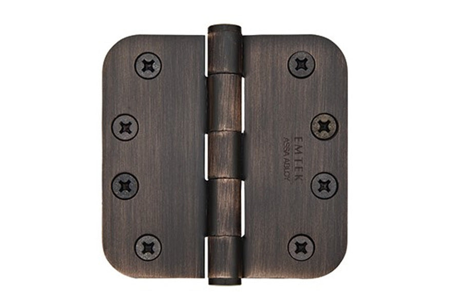 Emtek 4" x 4" Heavy Duty Plain Bearing Hinge with 5/8" Corner Radius, Solid Brass [x2 per Box]