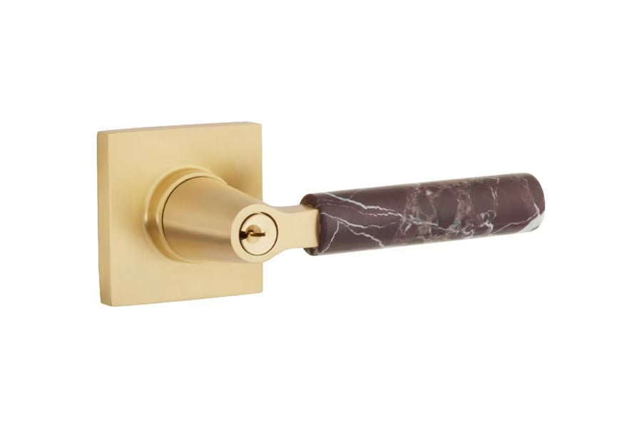 Emtek Select Key In L-Square with Rosso Levanto Marble Lever