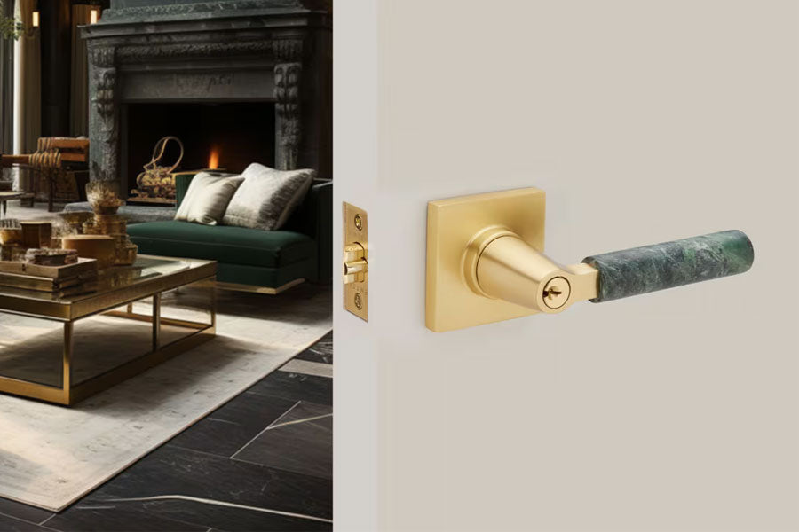 Emtek Select Key in L-Square Stem with Green Marble Lever
