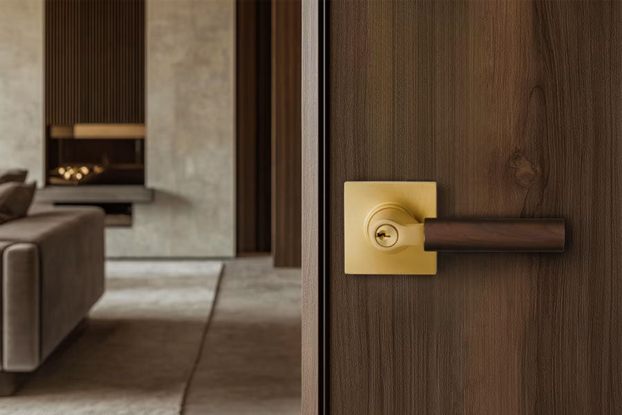 Emtek Select Key in L-Square Stem with Walnut Lever