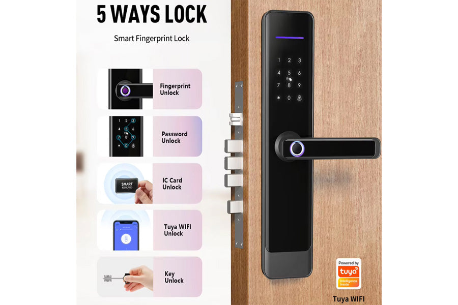 LUX E908 Lever Handle Bluetooth Smart Lock Automatic Deadbolt Hardware (Rechargeable Battery)