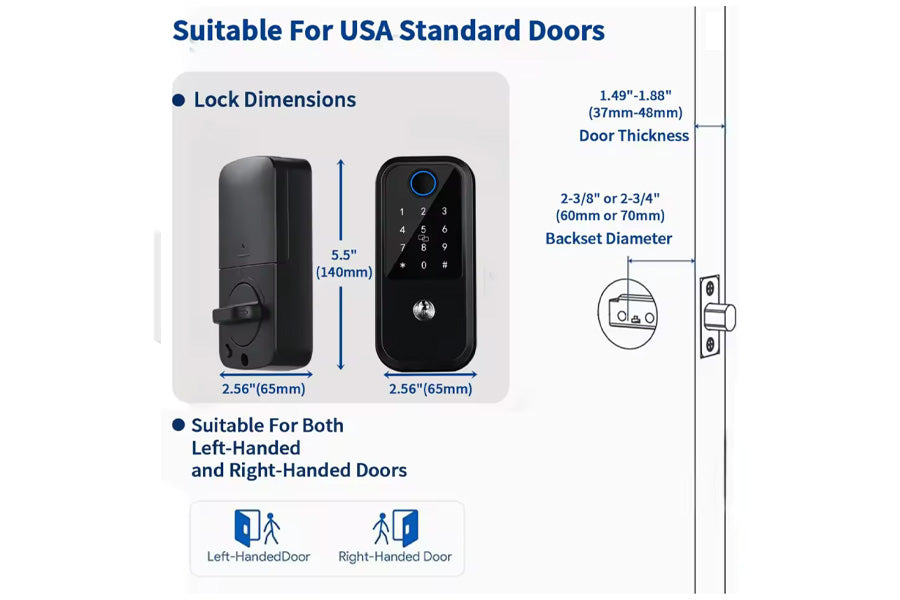LUX S04 Lever Handle Bluetooth Smart Lock Automatic Deadbolt Hardware (Rechargeable Battery)