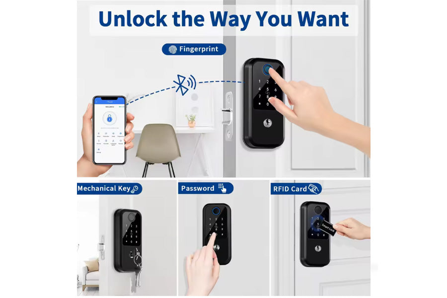 LUX S04 Lever Handle Bluetooth Smart Lock Automatic Deadbolt Hardware (Rechargeable Battery)