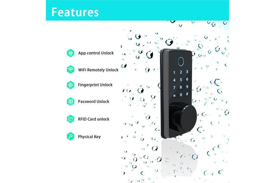 LUX S110BBL Bluetooth Tuya Smart Lock Automatic Deadbolt Hardware (Rechargeable Battery)