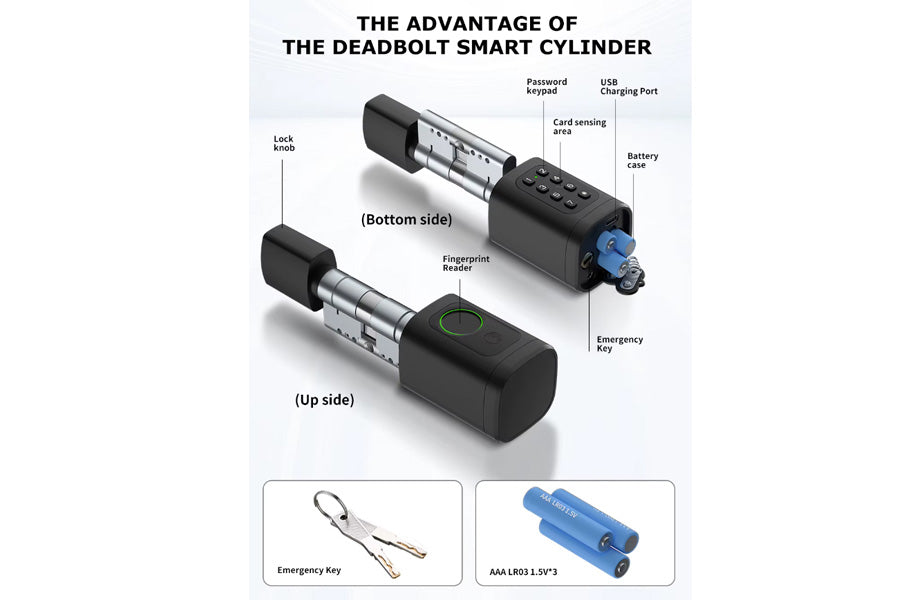 LUX V1 with Fingerprint and Code Smart Lock Automatic Deadbolt Hardware (Rechargeable Battery)
