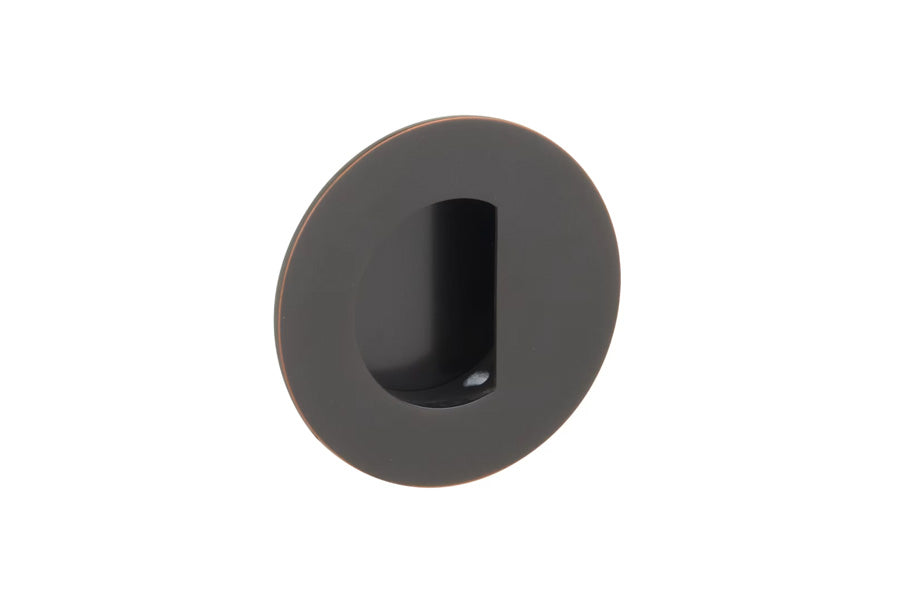 Emtek Round Brass Flush Pull with Half Moon Pocket