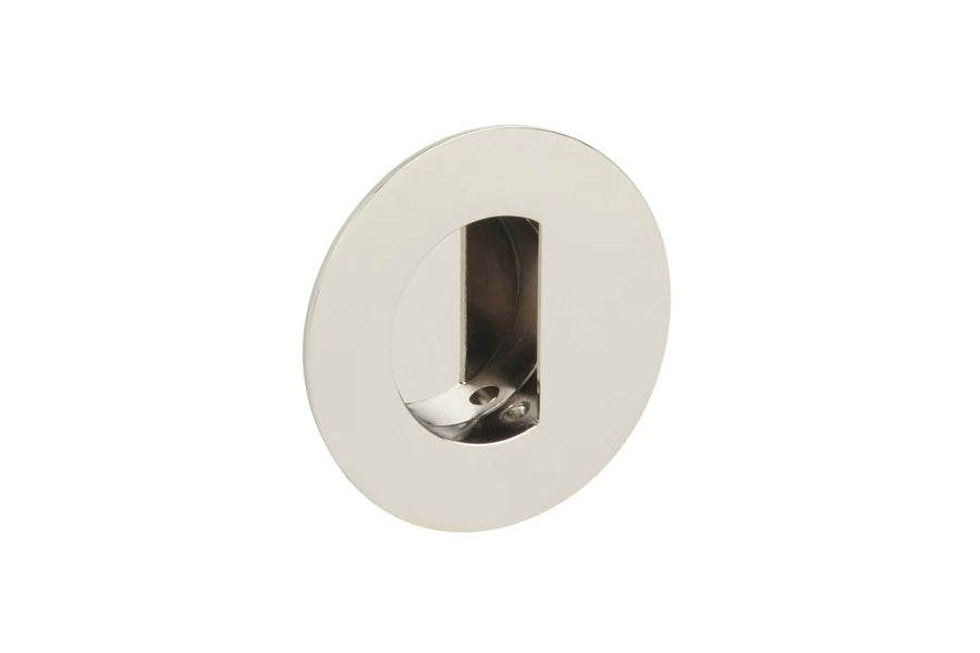 Emtek Round Brass Flush Pull with Half Moon Pocket