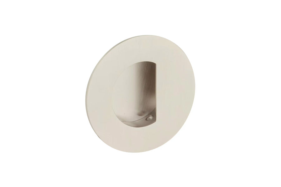 Emtek Round Brass Flush Pull with Half Moon Pocket