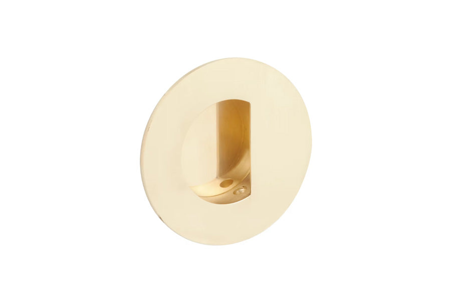 Emtek Round Brass Flush Pull with Half Moon Pocket
