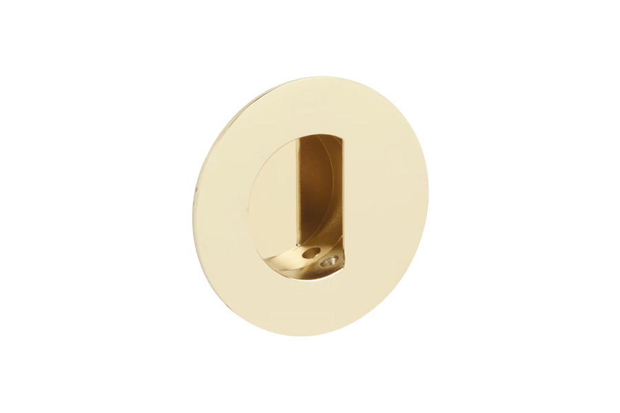 Emtek Round Brass Flush Pull with Half Moon Pocket