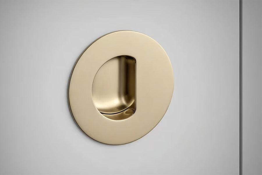 Emtek Round Brass Flush Pull with Half Moon Pocket