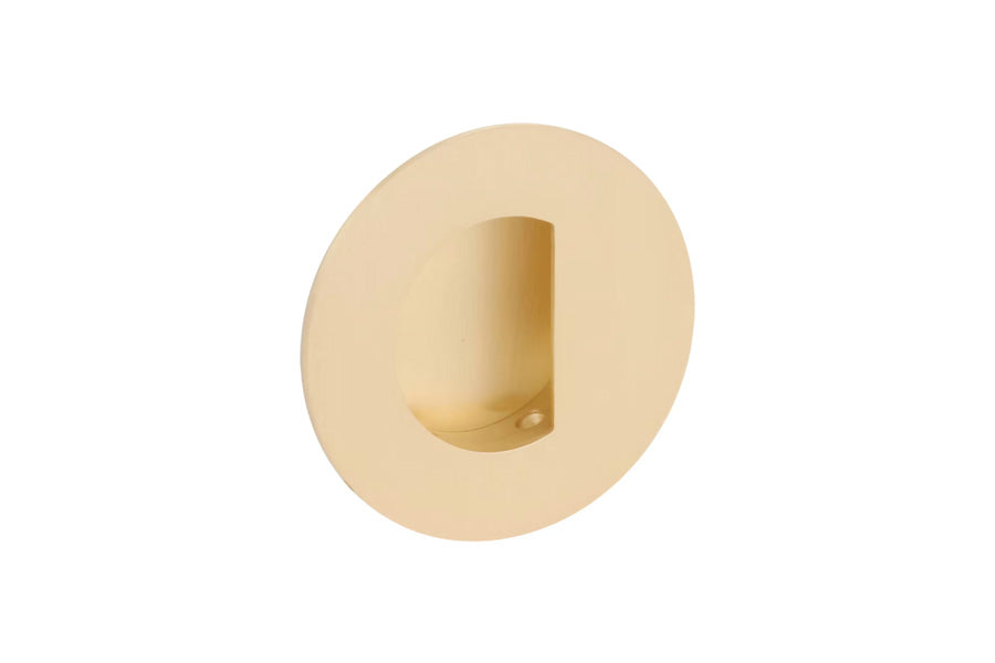 Emtek Round Brass Flush Pull with Half Moon Pocket