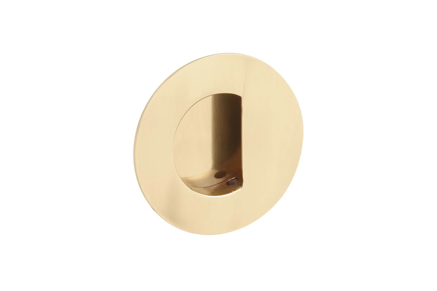 Emtek Round Brass Flush Pull with Half Moon Pocket