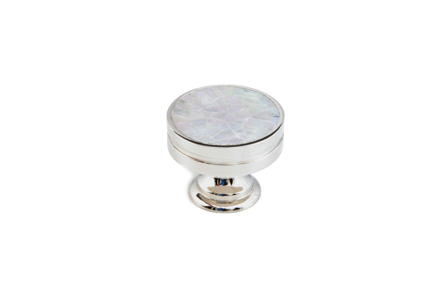 Schaub 1-3/8" Diameter Round Knob with Mother of Pearl Inlaid on Solid Brass