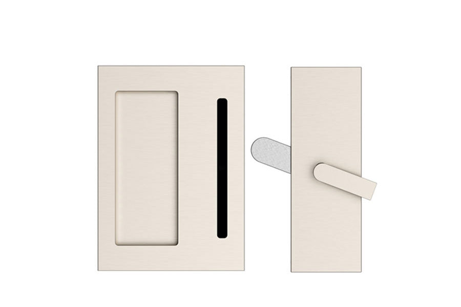 Emtek Modern Rectangular Barn Door Privacy Lock and Flush Pull with Integrated Strike